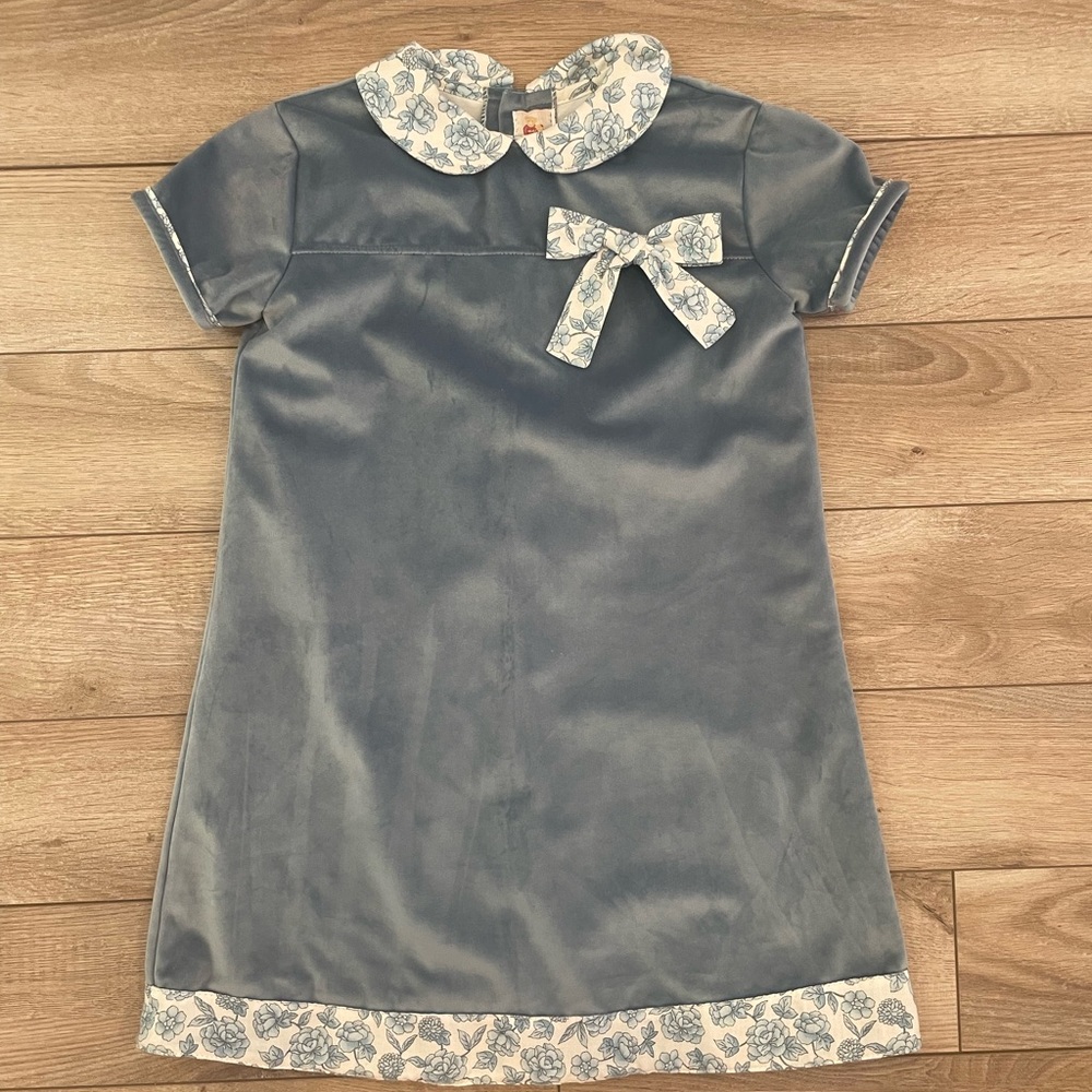 Girls French Blue Velvet Dress Size 6